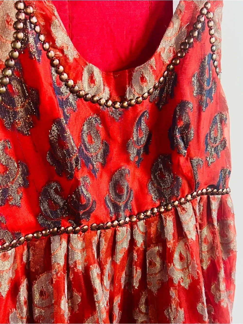 Free People Red Embellished Sleeveless Mini Dress Bohemian